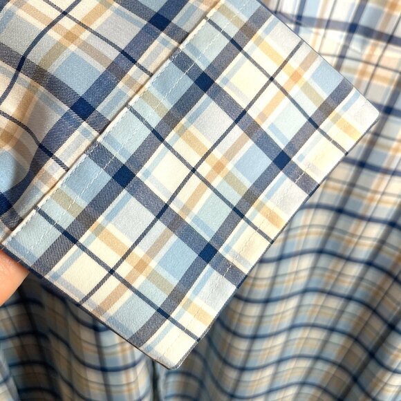 Michael Kors Button Down Men's 18.5 34/35 Big Fit Travel Stretch Blue Plaid - Picture 5 of 8